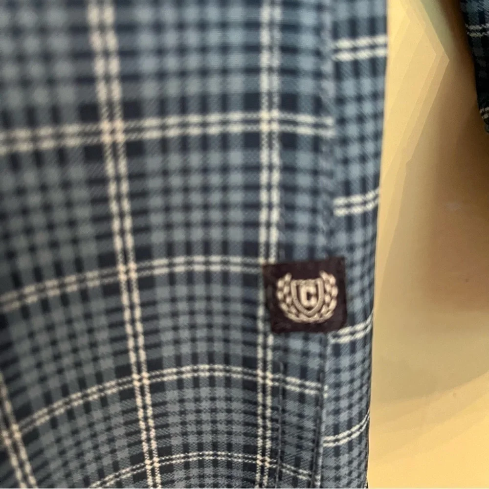 Chaps Everyday Performance Button Down Long Sleeve Blue Plaid Size L